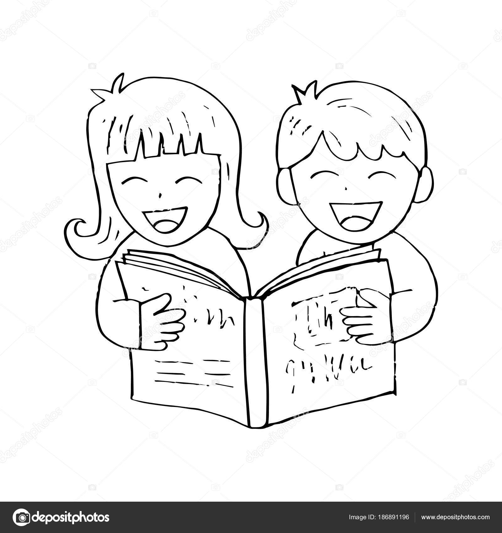 Cartoon Kids Reading Book Stock Photo C Handini 186891196