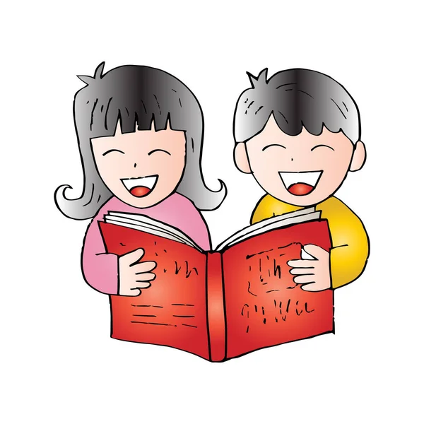 Dibujos Animados Niños Leyendo Libro — Foto de Stock