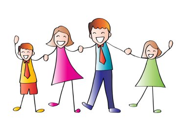 Karikatür mutlu aile elele