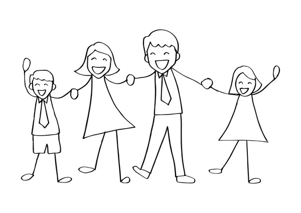 Caricature Famille Heureuse Tenant Main — Photo