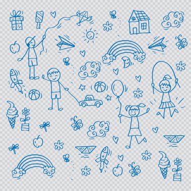 Çocuklar oynarken. Doodle stili.