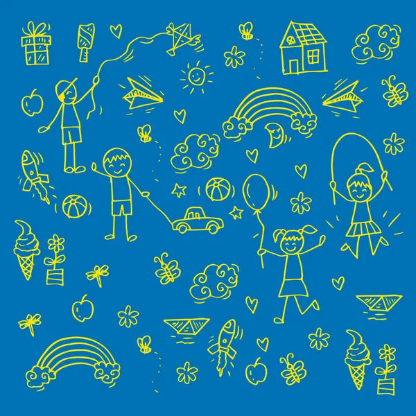 Children Playing Doodle Style — Stock Photo, Image