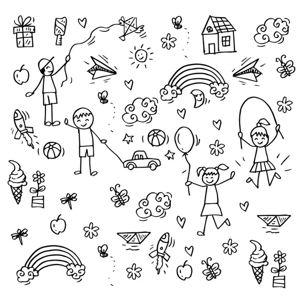 Bambini Che Giocano Stile Doodle — Foto Stock