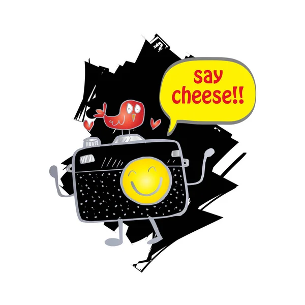 Say Cheese Text Balloon Cute Cartoon Camera — Stock Photo, Image