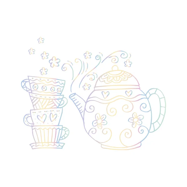 Hand Drawn Teapot Cups — Stock Photo, Image