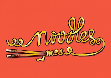 Çubuk üzerinde yarım yamalak noodle noodle yazı ile