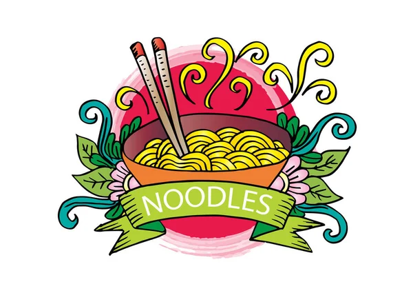 Diseño Del Logo Fideos Con Adorno Floral — Foto de Stock