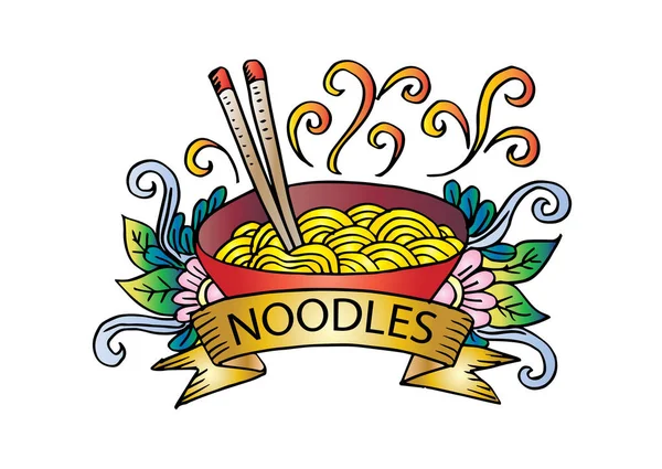 花飾りと麺のロゴの設計 — ストック写真