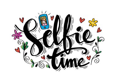  Selfie el yazı. İllüstrasyon.