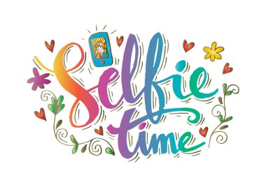  Selfie el yazı. İllüstrasyon.