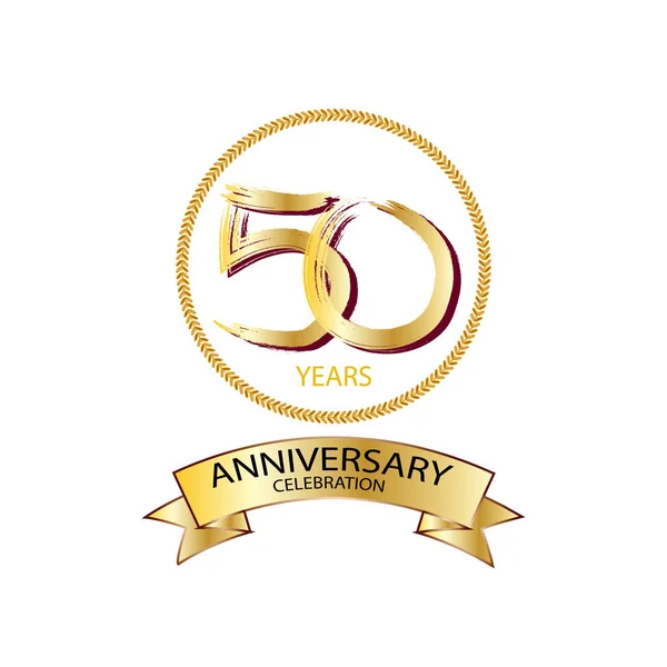 Logotipo Oro Del Cincuenta Aniversario —  Fotos de Stock