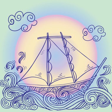  Doodle stil kroki bir yelkenli