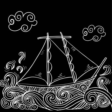  Doodle stil kroki bir yelkenli