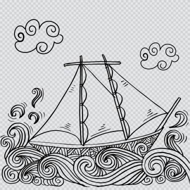  Doodle stil kroki bir yelkenli