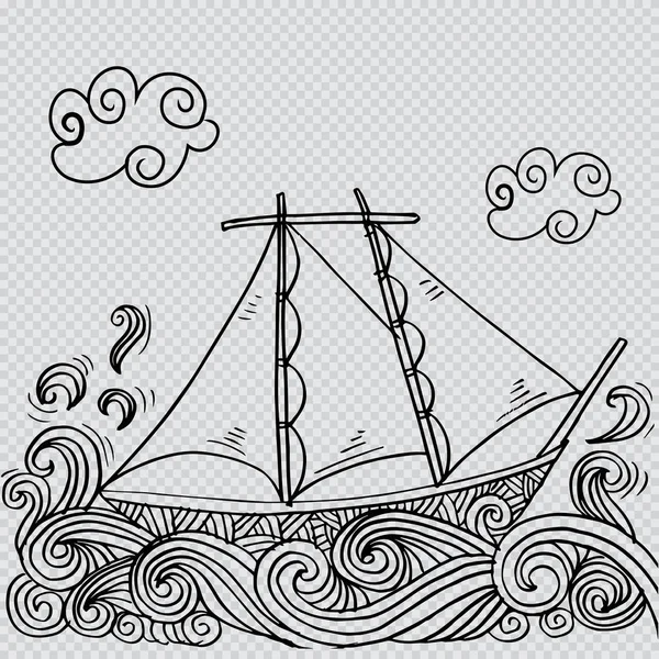 帆船涂鸦风格素描 — 图库照片