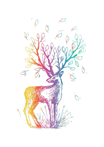 Abstract deer. hand drawing illustration.
