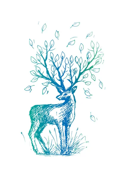 抽象的な鹿 手のデッサン イラスト — ストック写真