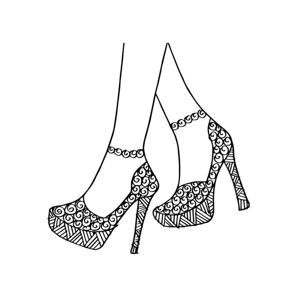 Hand Drawn Outline Ornamental High Heels Sexy Legs — Stock Photo, Image