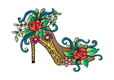 Yüksek topuklu ayakkabı ile çiçekler