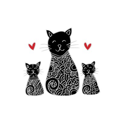 Sevimli kediler. Doodle stili.
