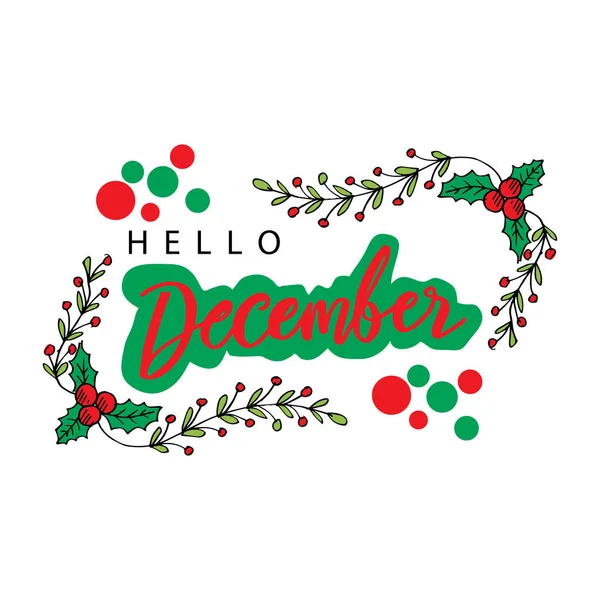 Hello December Lettering Greeting Card — Stock Vector