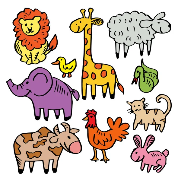 Conjunto Desenhos Animados Ilustração Com Animais Bonitos —  Vetores de Stock