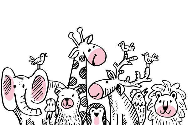 Zeichentrick Illustration Mit Niedlichen Tieren — Stockvektor