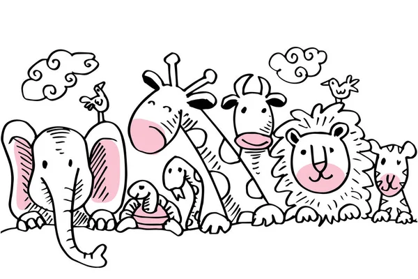 Sada Kreslených Ilustrací Roztomilými Zvířaty — Stockový vektor