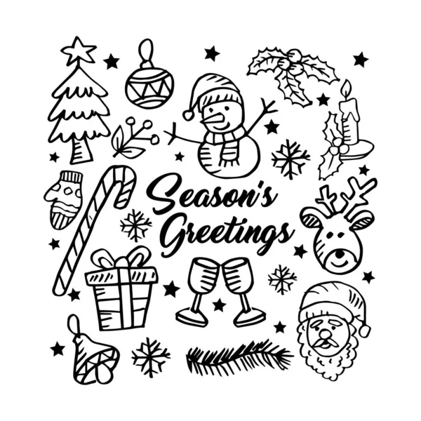 Doodle Stil Set Von Weihnachten Design Element — Stockvektor