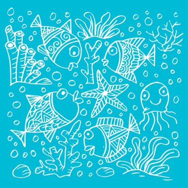 Bir grup karalama yapan deniz hayvanı..