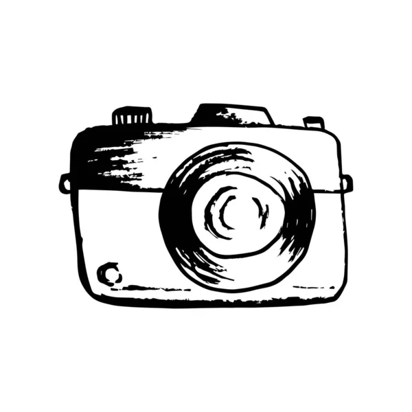 Retro Fotokamera Hand Ritning Illustration — Stock vektor