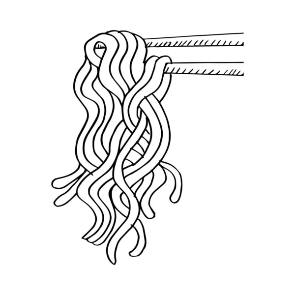 Nouilles Chinoises Baguettes Style Sketchy — Image vectorielle