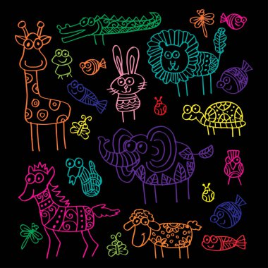 Cartoon animals. Ornate style