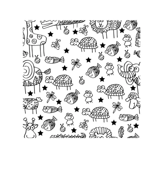 Cute Cartoon Animals Seamless Pattern — Stock Vector