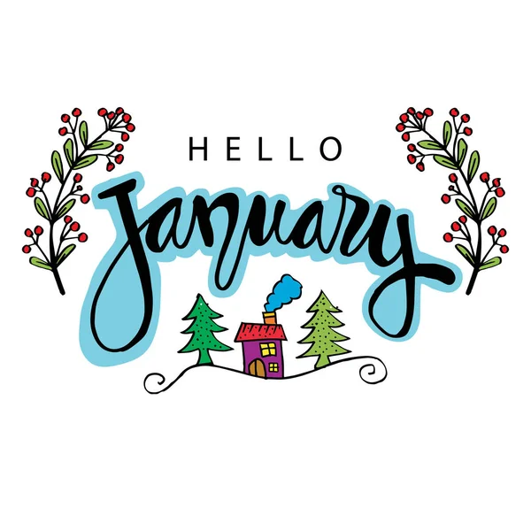 Hello January Typographic Design Calendar Greeting Card Banner Poster — 스톡 벡터