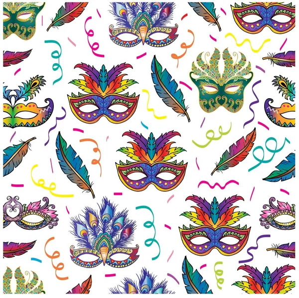 Modèle Festif Sans Couture Coloré Avec Des Masques Carnaval — Image vectorielle