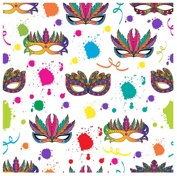 カーニバルマスクとカラフルなお祝いシームレスパターン — ストックベクタ