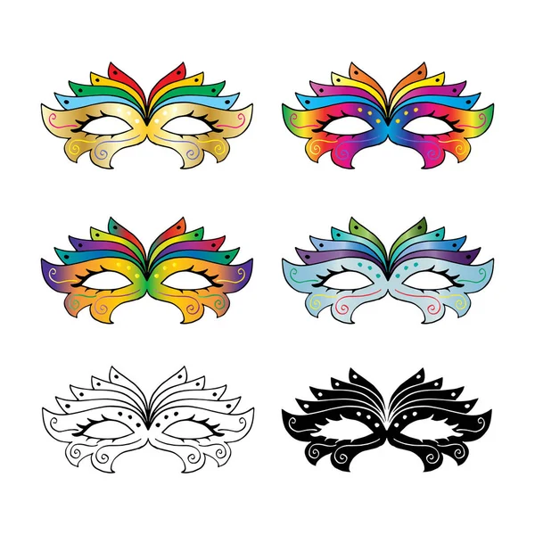 Carnaval Masker Ingesteld Witte Achtergrond — Stockvector