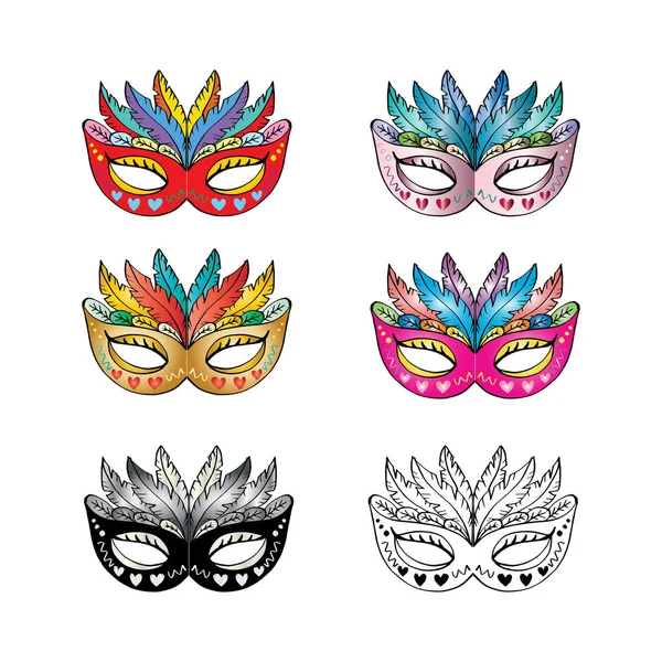 Carnaval Masker Ingesteld Witte Achtergrond — Stockvector