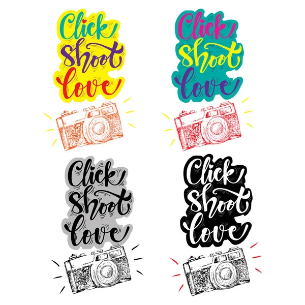 Clica Dispara Amor Tipografia Desenhada Mão Imprimir Para Seu Design —  Vetores de Stock