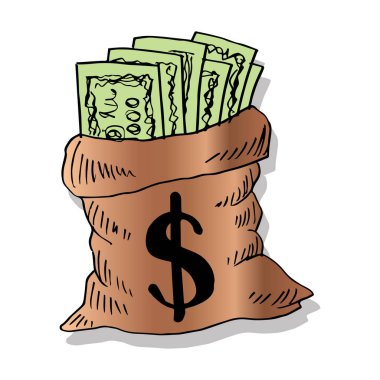 Dolar işaretli para çantası. Sketchy tarzı.