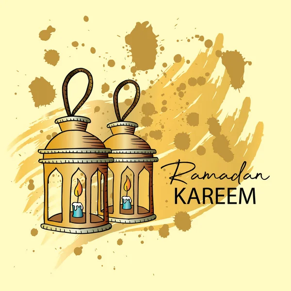 Lanterna Árabe Mão Desenho Para Ramadan Kareem Cartões Saudação — Vetor de Stock