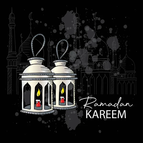 Lanterna Árabe Mão Desenho Para Ramadan Kareem Cartões Saudação — Vetor de Stock