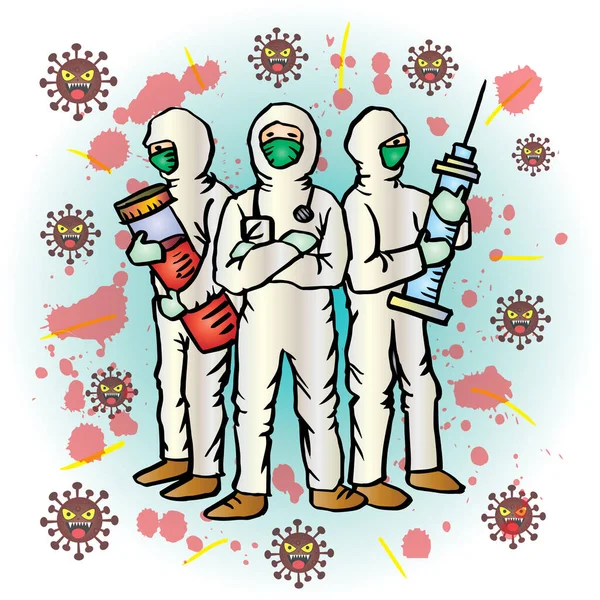 Squadra Medica Pronta Combattere Coronavirus — Vettoriale Stock
