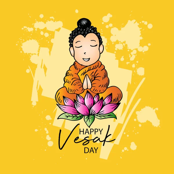 Schattig Tekenfilmfiguur Gelukkige Vesak Dag — Stockvector