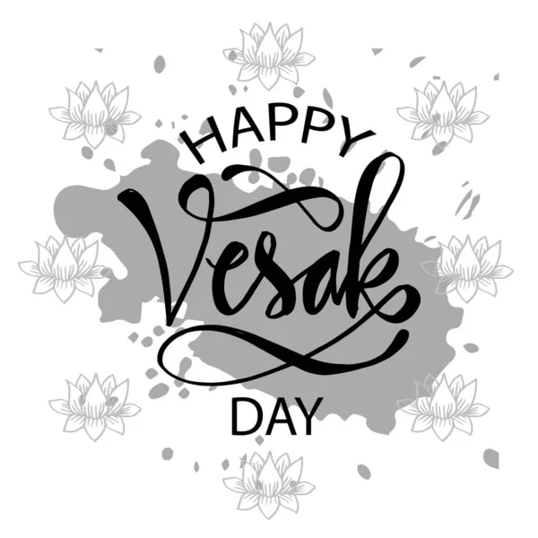 Χαρούμενη Ημέρα Vesak Χέρι Γράμματα Άνθη Λωτού — Διανυσματικό Αρχείο