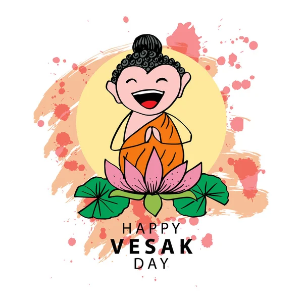 Ευτυχισμένη Ημέρα Vesak Χαριτωμένο Εικονογράφηση Του Βούδα — Διανυσματικό Αρχείο