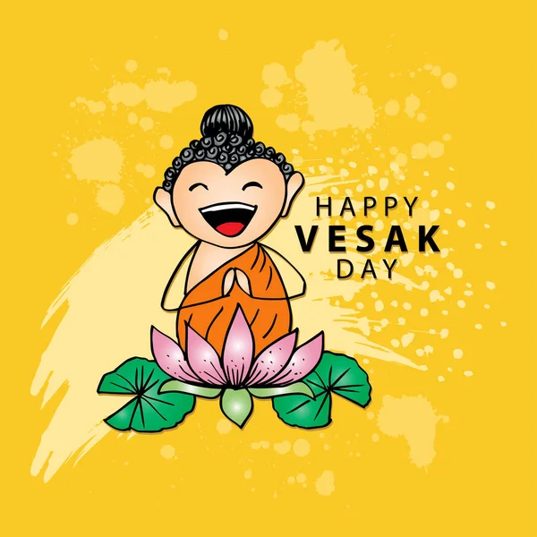 Glad Vesak Dag Med Söt Buddha Illustration — Stock vektor