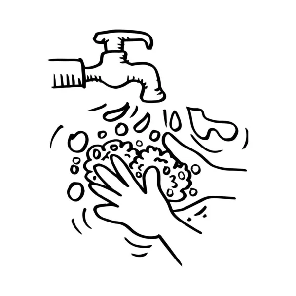 Wash Your Hands Hand Drawing Hand Washing — Stock Vector