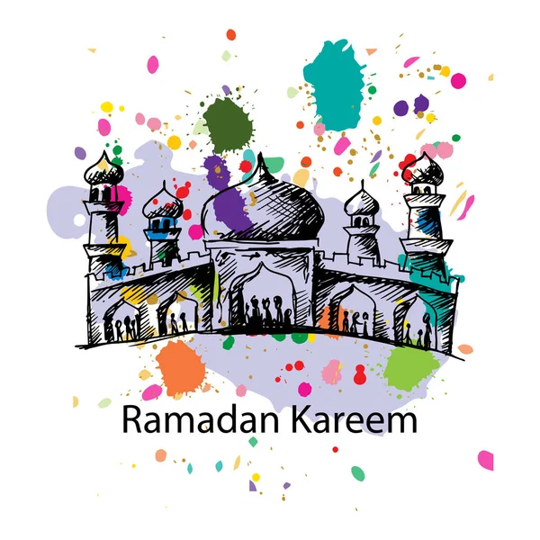 Tarjeta Felicitación Ramadán Kareem Con Mezquita — Vector de stock